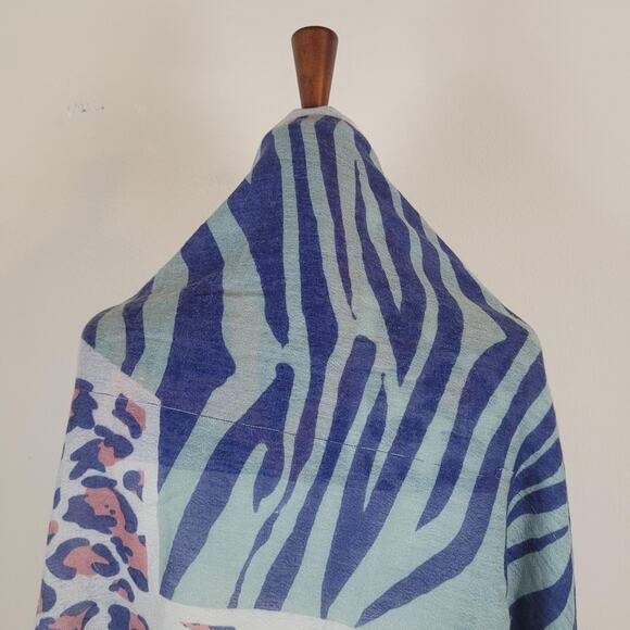 Yarnz Scarf Wrap Blue Pink Animal Print Cashmere Silk Leopard Lightweight Airy - Picture 3 of 5